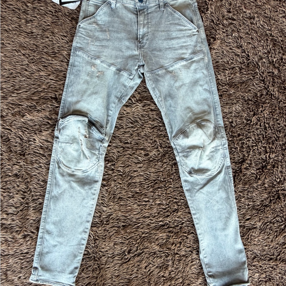 G-Star RAW 3D Zip Knee Skinny Stretch Distressed Denim Jeans Oreon Grey